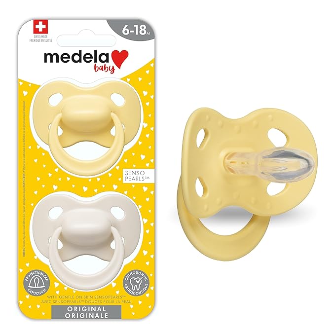 Medela Baby Pacifier | 6-18 Months | BPA-Free | Lightweight & Orthodontic | 2-Pack | Pastel Sunflower and Neutral