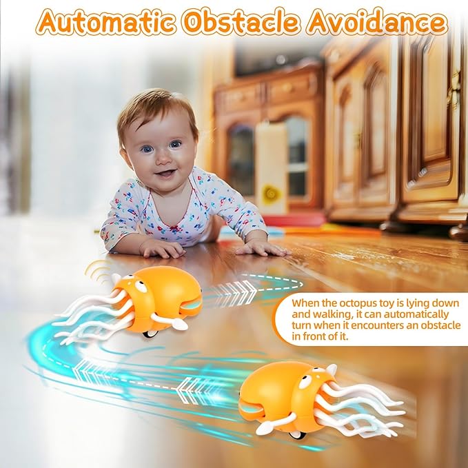 Baby Dancing Octopus Toy for 1 2 3 Year Old Boy Girl, Magical Musical Squid & Infant Tummy Time Toy, USB Rechargeable Crawling Baby Squid Toys for Walking Toddlers Interactive Gift
