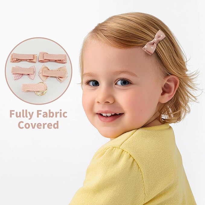 Baby Hair Clips Set – Pink Bow & Floral Print Duckbill Toddler Hair Clips, Fully Wrapped No-Slip Hair Accessories for Girls（5 Pack）