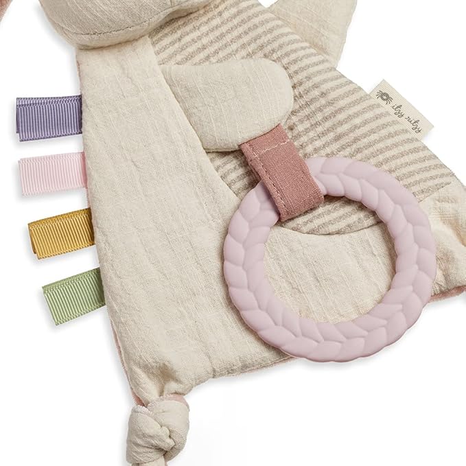 Itzy Ritzy - Bitzy Crinkle Sensory Toy Bunny with Crinkle Sound for Babies & Toddlers - Features Sof & Teething Activity Toy - Bitzy Busy Ring Features Braided Teething Ring and Dangling Toys