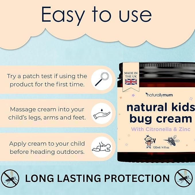 NaturallyMum – Bug Cream for Kids & Babies [NATURAL & SAFE] – Skin Soothing Cream with Zinc - For Outdoors – Made in UK