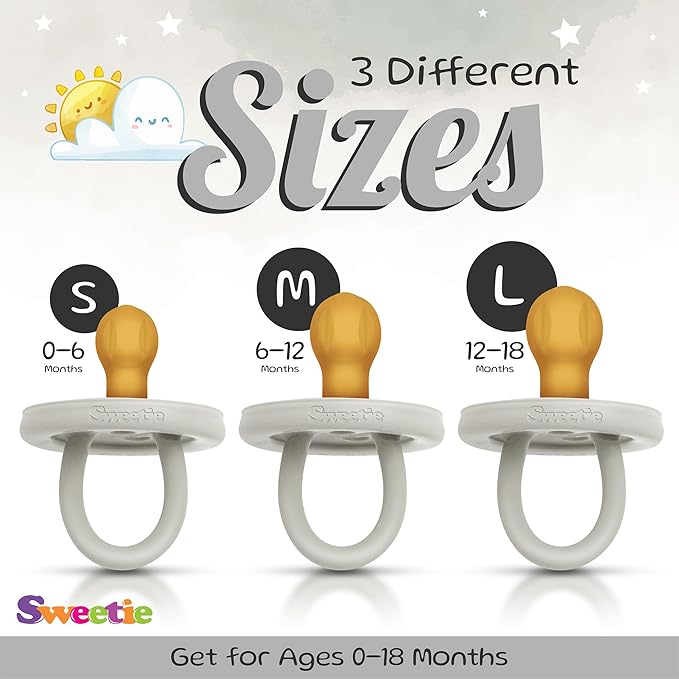 SWEETIE Rubber Pacifier Natural Rubber Pacifier Rounded (Grey, 12-18 Month)