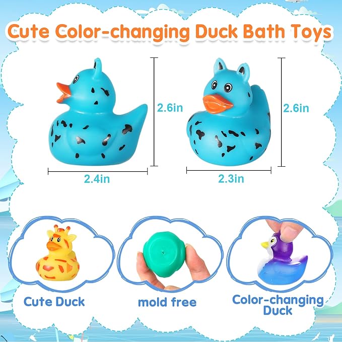 24 Pack Color Changing No Hole Rubber Ducks, Color Change Baby Bath Toys Without Holes for Toddlers Kids Ages 4-8, Floating Toys Gift for Bath, Classroom Party Favors
