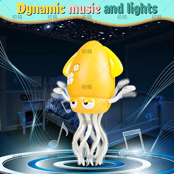 Electric Dancing Octopus Baby Toy, Dancing Squid Crawling Toys,Automatic Evasion Octopus Toy with Led Light and Music, Interactive Entertainment for Baby Sensory Development Birthday Gifts (Yellow)