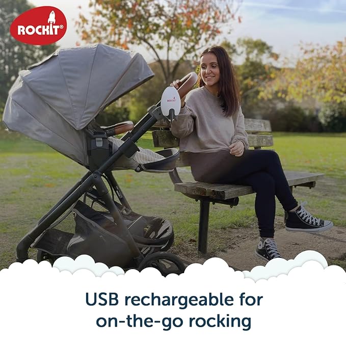Rockit Baby Rocker USB Rechargeable - Hands-Free Portable Rocker Sleep Aid Soother Gently Rocks Stroller or Buggy - Adjustable Speed 60-Min Timer - Fits Pushchairs & Prams Creates Automatic Bouncer
