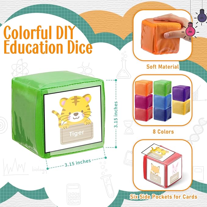 Yilloog 16 Pcs 3.15 Inch DIY Photo Pocket Dice Large Clear Foam Dice Playing Cubes Set 6 Sided Stacking Blocks Cubes (Pure Color)