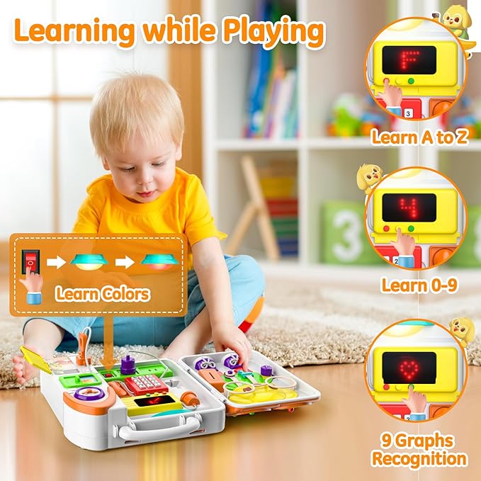 INNOSKY Montessori Busy Board for 1 Year Old Boy Girl, Musical Baby Toys 12-18 Months, Bilingual Learning Educational Toddlers Toys for 1-2 Year Old Birthday Gifts