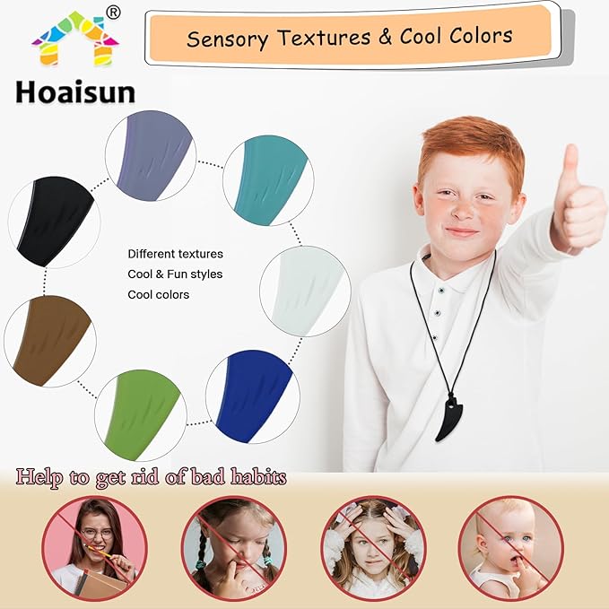 Chew Necklaces for Sensory Kids, 7 Pack Saber Tooth Sensory Chew Necklaces for Boys and Girls with Autism, ADHD, SPD, Chewing, Biting, Teething, Silicone Oral Chew Toy for Adults Reduce Anxiety Fidget
