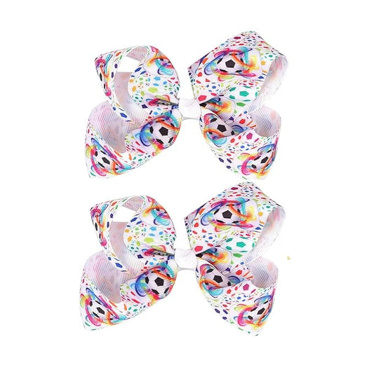 Soccer Hair Accessories, Soccer Hair Bows, Soccer Ball Bow，Soccer Ribbon Bow Hair Clips ，bows Hair Accessories for girls.A (Flower color)