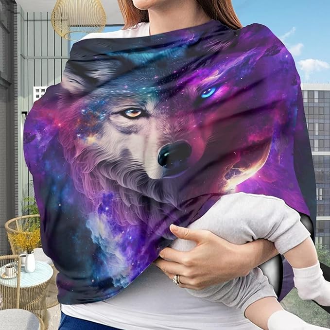 Upetstory Galaxy Wolf Car Seat Covers for Infant Car Seat Carseat Cover Babies Nursing Canopies Covers Breastfeeding Scarf Privacy Protection for Baby Girl Boys High Chair