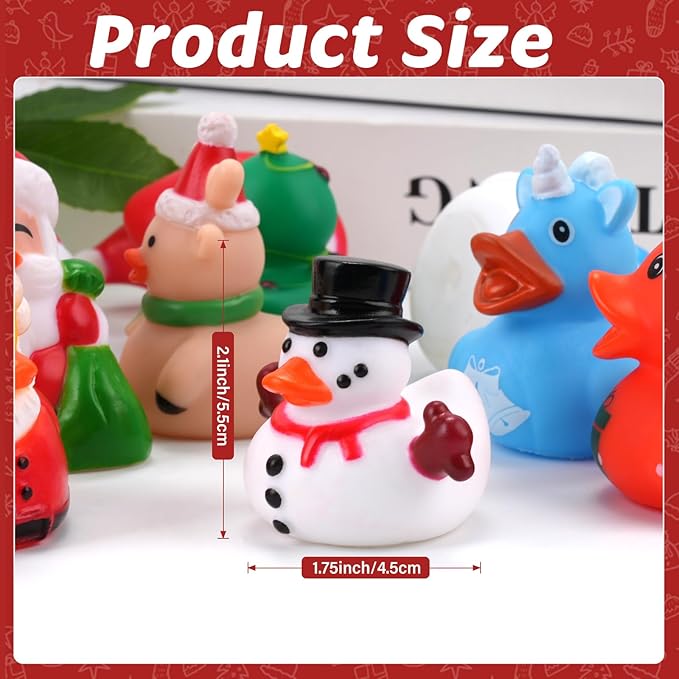 18pcs Christmas Mini Rubber Ducks Toys, Bath Duck Bulk Float Duck Baby Showers Accessories, Bath Toys for Kids Christmas Birthday Party Favors Gift Classroom Summer Beach Pool Party Games