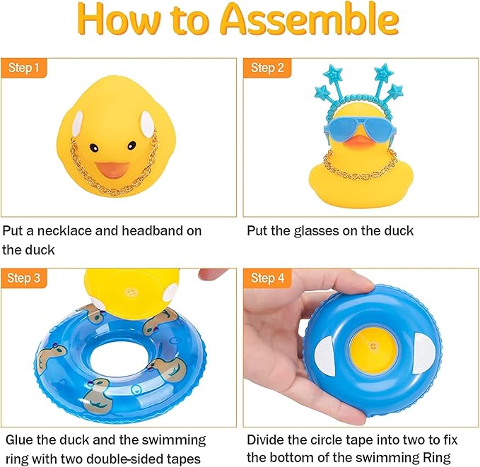 Wonuu Car Duck Ornaments with Cute Headband Swim Ring Necklace Sunglasses, B-Pink Bunny Headband