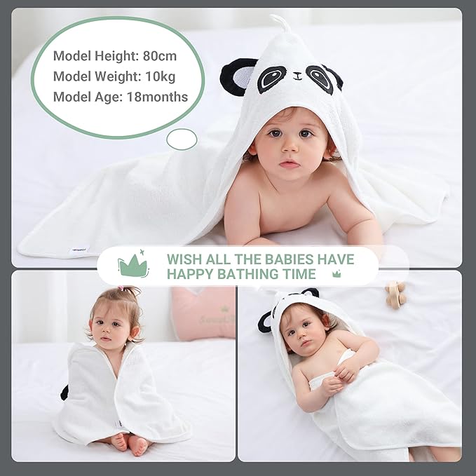 MICHLEY Bamboo Viscose Baby Hooded Bath Towel for Boys and Girls, 29.5 x 29.5 Inch Ultra-Soft and Quick-drying Infant Bathrobe (Panda)