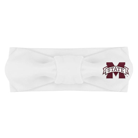 Creative Knitwear Mississippi State Bulldogs Infant Girls White Solid Hair Knot Headband Embroidered Logo - Size Newborn - 4T