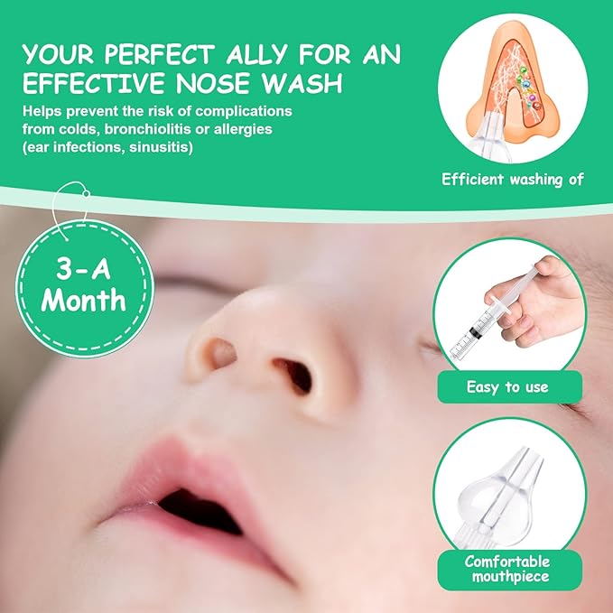 Aolso Baby Nasal Irrigator, 2PCS Nasal Syringe for Baby, Syringe Nasal Irrigator with Tweezers & Cleaning Brush, Baby Nasal Aspirator with Silicone Nasal Suction Tips Portable Baby Nasal Syringe