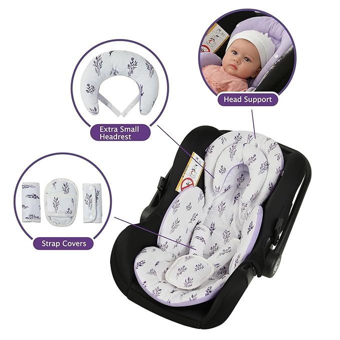 Infant Car Seat Insert, Body Support for Baby Newborn Infant Toddler with Extra Headrest, Shoulder Pads Set, Soft, Plush Fabric, Reversible Design Fits for Stroller, Baby Swing, Bouncer