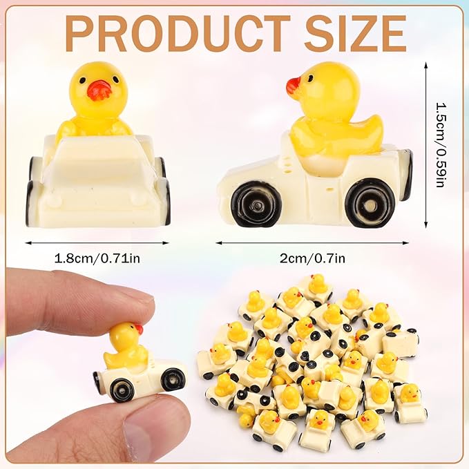Tinoaly 30pcs Miniature Duck Figures, White & Yellow Resin Ducks in a Car Cute Small Ducks Funny Floater Ducks Mini Car Ducks Decoration for Home Office Garden
