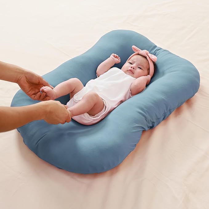 FUNUPUP Rayon Derived from Bamboo Baby Lounger Cover Compatible with Snuggle Me Lounger, Infant Lounger Pillow Cover for Newborn, Removable Elastic Newborn Lounger Cover,Cover Only,Blue