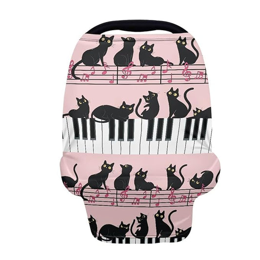 AFPANQZ Black Cat Piano Stretchy Baby Car Seat Covers for Boys Girls Infant Car Canopy Spring Autumn Winter Snug Warm Breathable Windproof Open Peep Top Universal Fit
