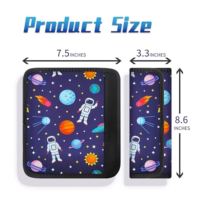 2Pack Seat Belt Cover for Kids, Cute Cartoon Pattern Car Seat Belt Pads Cover for Girls and Boys, Kid's Seat Belt Cushion, Shoulder Strap Pad (Spaceman)