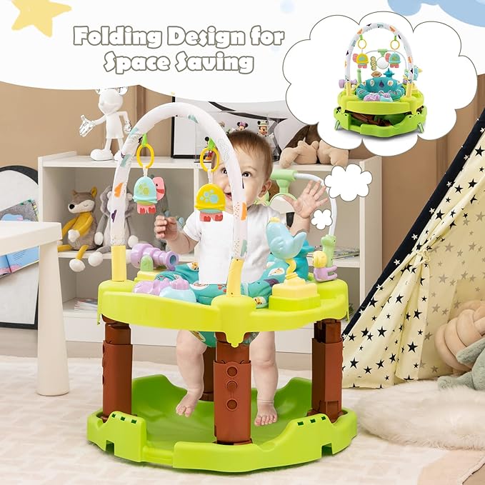 HOMGX Baby Bouncer Activity Center, 3 in 1 Baby Jumper Center & Infant Playtime Mat & Activity Table w/Baby Toys, 3 Adjustable Heights & 360° Rotatable Seat, Activity Center for Toddlers (Green)