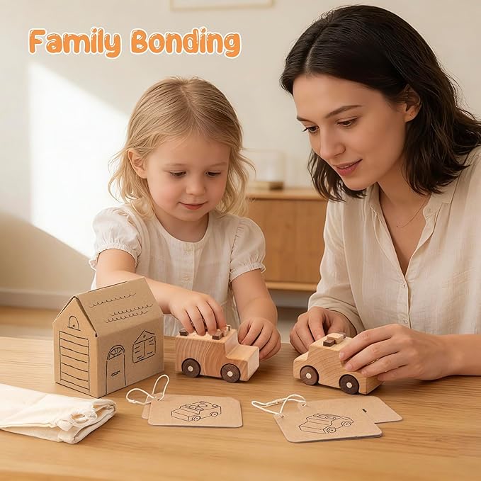Wooden Toy Cars for 3 Year Old Boys & Girls - Construction Vehicles Set Push Toys for Toddlers, Wood Montessori Car with Rolling Wheels, Natural Wood Toys (Ambulance & Police Car)