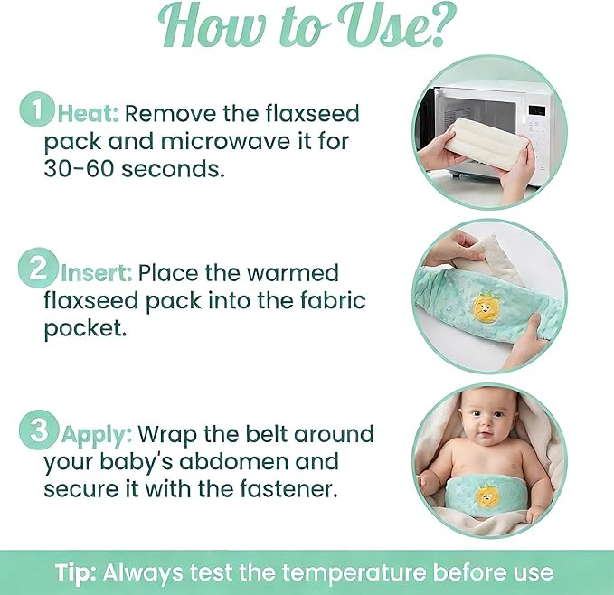 Colic and Gas Relief for Newborns and Infants, Flaxseed Heated Tummy Wrap, Microwaveable Baby Swaddling Belt with Warmth, Natural Relief for Upset Stomach in Babies and Toddlers(Green)