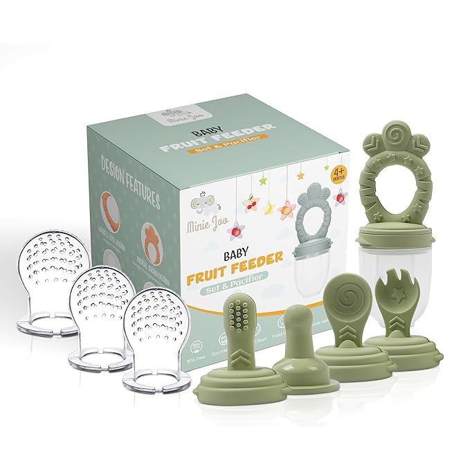 Baby Fruit Feeder Set – BPA-Free Silicone Fresh Food Feeder with 3 Replacement Teats, Teething Feeder for Fruits & Purees, Safe Self-Feeding for Babies 4+ Months