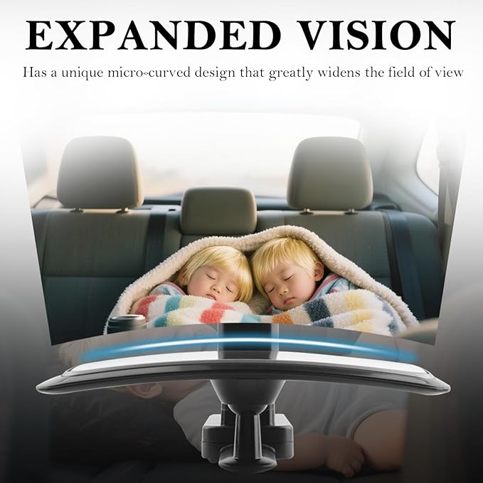 2026 Latest 360° Adjustable Car Mirror for Baby,Clip on Baby Rear View Mirror for Car with Retractable Clamping Arm,Universal Curved Backseat Mirrors for Babies Observing & Safety