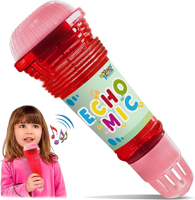 Novelty Place Echo Mic for Kids and Toddlers - Battery-Free Magic Karaoke Microphone Voice Amplifying Retro Toy for Singing, Speech & Communication Therapy - 10" (Red & Pink)