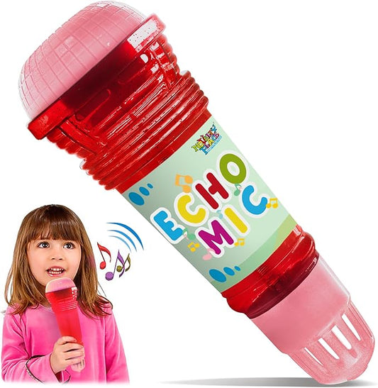 Novelty Place Echo Mic for Kids and Toddlers - Battery-Free Magic Karaoke Microphone Voice Amplifying Retro Toy for Singing, Speech & Communication Therapy - 10" (Red & Pink)