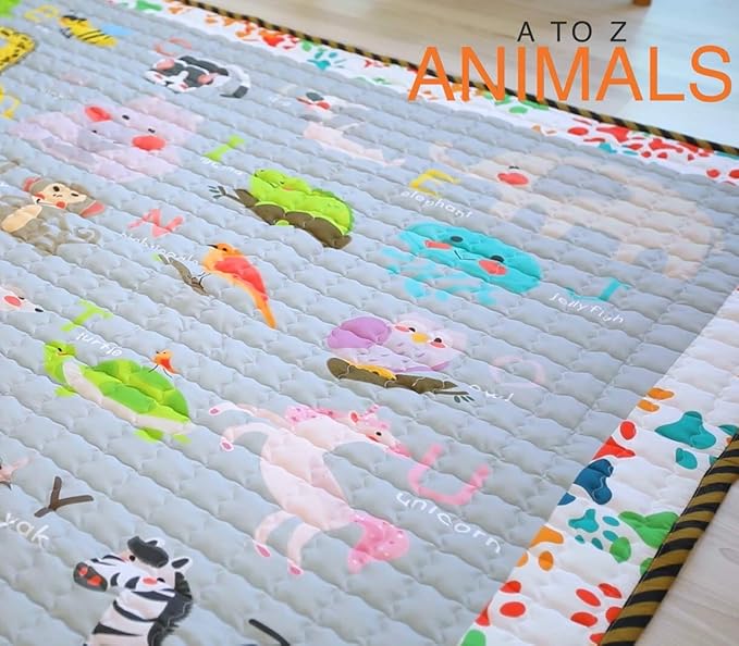 Moiré Baby A to Z Animal Learning Baby Play Mat Extra Large 76 in. x 58 Padded Crawling Carpet for Babies (A to Z Animal)