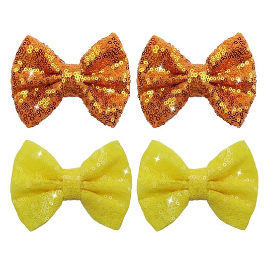 Halloween Hair Bows Clips Orange Sequin Hair Bows for Girls Halloween Alligator Clips Yellow Sparkly Glitter Cheer Barrettes Clips Hair Accessories for Little Teen Toddler Girls Kids Gifts