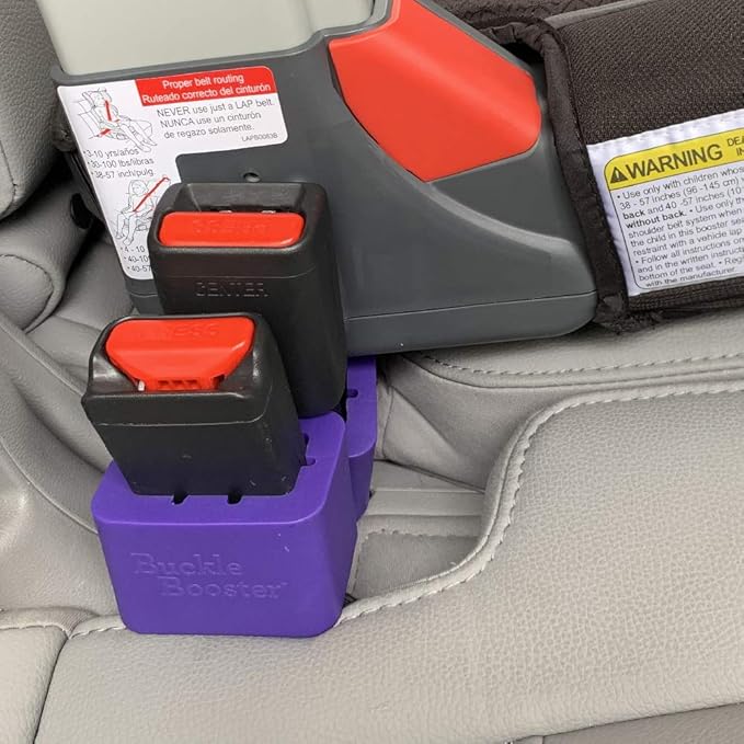 (5) Car Seat Belt & Booster Seat Receptacle Stabilizer by Buckle Booster - with Fun Safety Stickers - BPA-Free