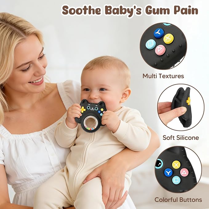 Baby Teething Toys for Babies 3-6 6-12 12-18 Months, BPA-Free Silicone Remote Control Rattle Teether Toys, Baby Chew Toys for Teething Relief & Sucking Needs