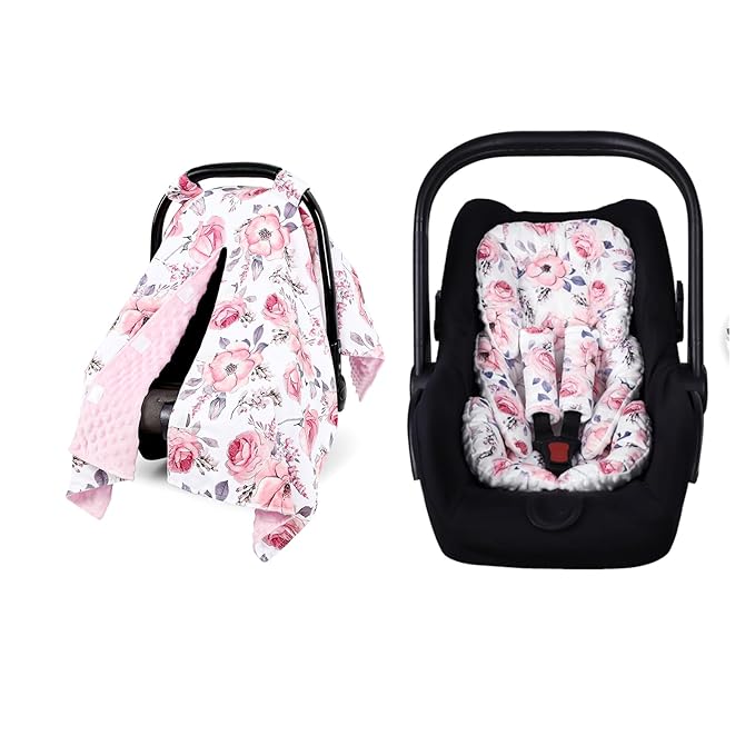 Car Seat Cover Baby, Infant Car Seat Insert, Peekaboo Opening Carseat Covers Baby, Universal Car Seat Canopy Cover & Nursing Cover, 360° Full Coverage Sun & Wind Protector, Floral