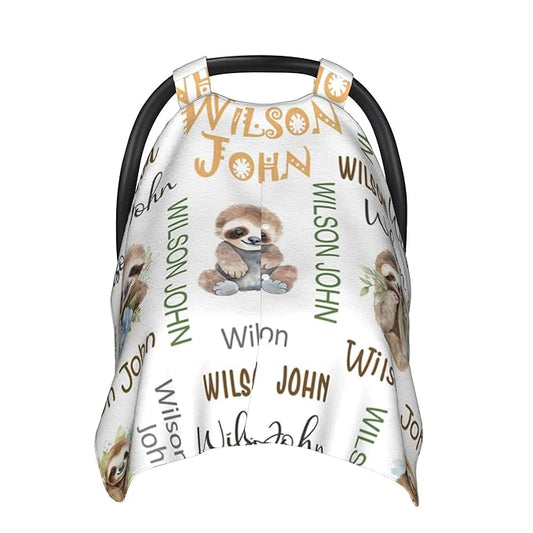 Personalized Winter Car Seat Covers for Babies with Name Sloth Minky Baby Car Seat Cover for Boys Girls Custom Infant Carseat Covers Baby Blanket Nursing Cover Breastfeeding Scarf