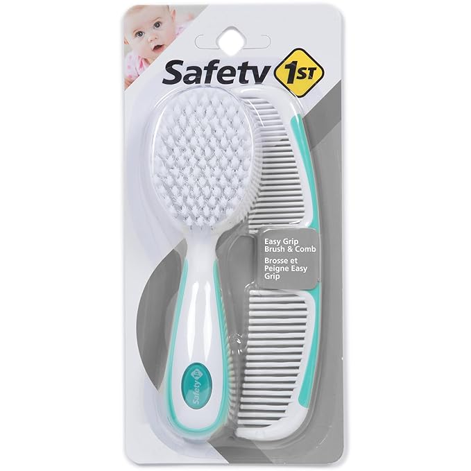 Safety 1st Fold-Up Nail Clipper, 2-Count - Colors May Vary & Easy Grip Brush and Comb, Colors May Vary