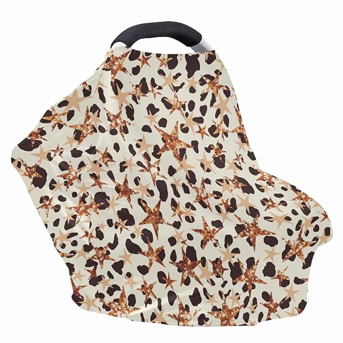Binienty Cow Print Nursing Cover Breastfeeding Scarf, Star Pattern Baby Car Seat Covers Multi-use Carseat Canopy for Girls Boys