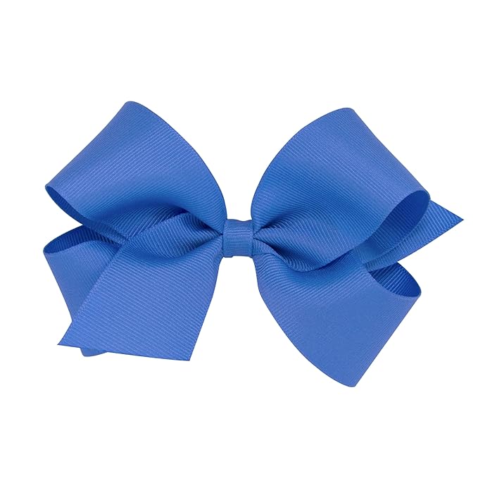 Wee Ones Girls' Classic Grosgrain Hair Bows with Plain Wrap Center, No-Slip Hair Clip, Handmade, Capri Blue, Medium
