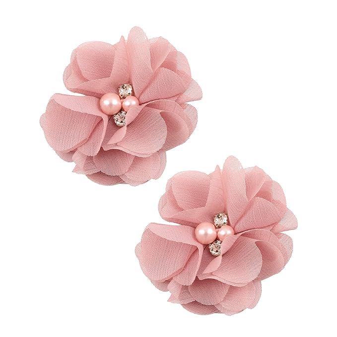 inSowni 2" Alligator Hair Clips Barrettes Chiffon Flower Bow with Rhinestone Pearl for Baby Girl Toddlers