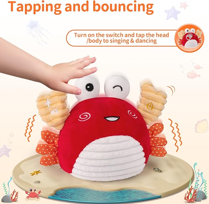 nicknack Baby Toys 0-6 Months – Crawling Dancing Bouncing Musical Learning Plush Crab,Interactive 100+ Songs Toy for 1 2 3 Year Old Boys Girls Sensory Birthday Gifts