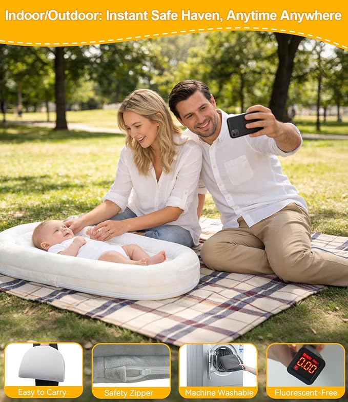 Baby Lounger, Portable Infant Support Cushions for Newborn 0-24 Months, Soft Washable Baby Nest with Thickened Support, Newborn Baby Essentials Gift for Home and Travel, Supervised Use
