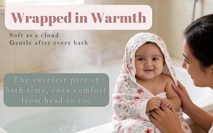 2 Pack Hooded Baby Towel Set Ultra Soft Absorbent Muslin Cotton Bath Towels 35x35 Inches for Newborns, Infants, Toddlers & Kids Ideal Baby Gift Registry Essential (Pink, 35" x 35" (90x90 cm))