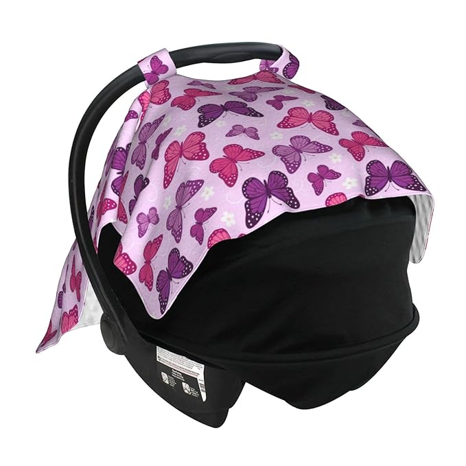 Butterfly Car Seat Canopy Cover for Baby, Nursing Cover for Newborn, Pink Butterfly Baby Girl Stuff Stroller Cover for All Seasons