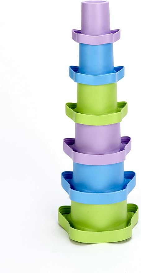 Green Toys Stacking Cups, Purple/Blue/Green - 6 Piece Motor Skills, Building, Stacking Toy Set. Safe for Babies and Toddlers. Dishwasher Safe, Recycled Plastic, Made in USA.