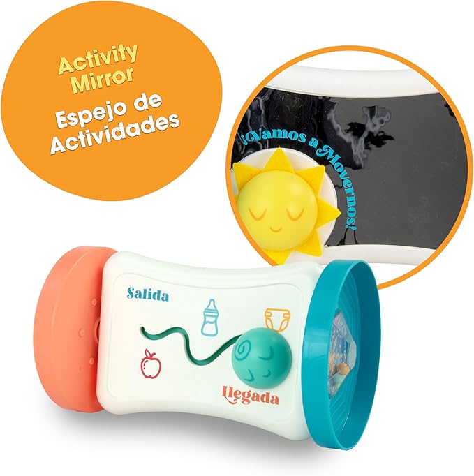 BEBÉ FUERTE By Robin Arzόn - Marathon Maze 2-in-1 Activity Mirror Baby Activity Center Sensory Toys Workout Bilingual and Toddler Gifts for Ages 3 Months Up,Orange & Blue Maze Activity Mirror,Medium