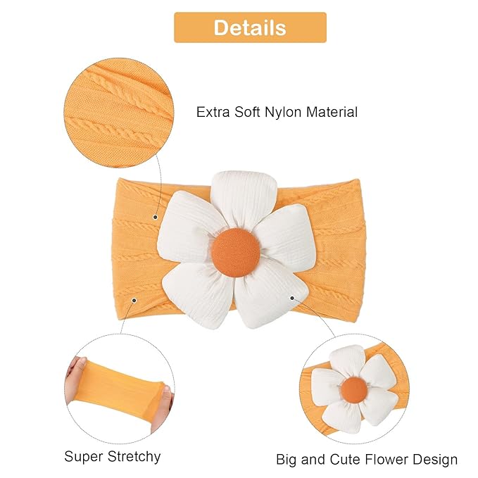 CÉLLOT 6 Pcs Baby Flower Headbands Nylon Hairbands Baby Girl Flower Bows Hair Accessories for Newborn Infant Toddler Essentials (Bright Color Series)