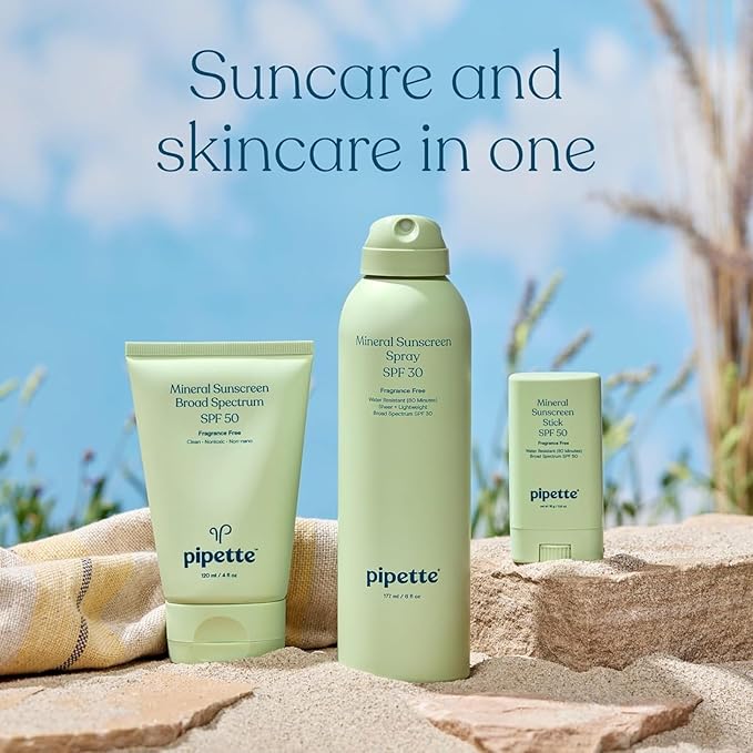 Pipette Mineral Sunscreen - SPF 50 Broad Spectrum Baby Sunblock with Non-Nano Zinc, UVB/UVA Non-Toxic Sun Protection for Kids & Sensitive Skin, 4fl oz (3 pack)