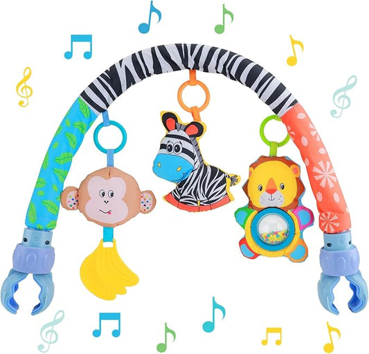 Car Seat Toys for Babies 0-6 Months,Baby Stroller Activity Arch Toys for Infant 0-6 Months Hanging Rattle Musical Bassinet Travel Crib Carseat Toy,Clip on Bouncer Toys for Babies 0 3 6 9 Months Gift